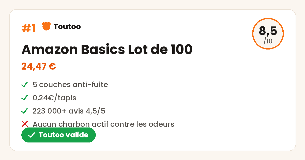 Carte Toutoo de l'Amazon Basics Lot de 100, note 8,5 sur 10, Toutoo valide