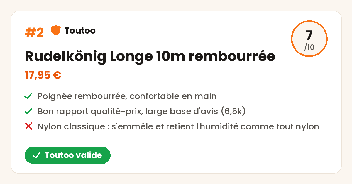 Carte produit Rudelkönig Longe 10m, note 7/10, Toutoo valide
