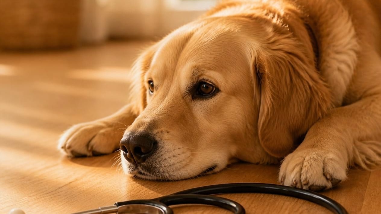 chien allonge a cote d un stethoscope